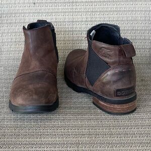 Sorel Emelie Chelsea Brown Leather Waterproof Boots Bootie Size 8